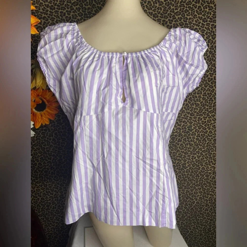 🦋B2G1🦋UNIQUE VINTAGE MAGNOLIA PLACE Lilac/White Striped Top NWT | 2XL |